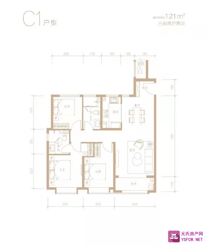 融创时代中心--建面 121.00㎡;