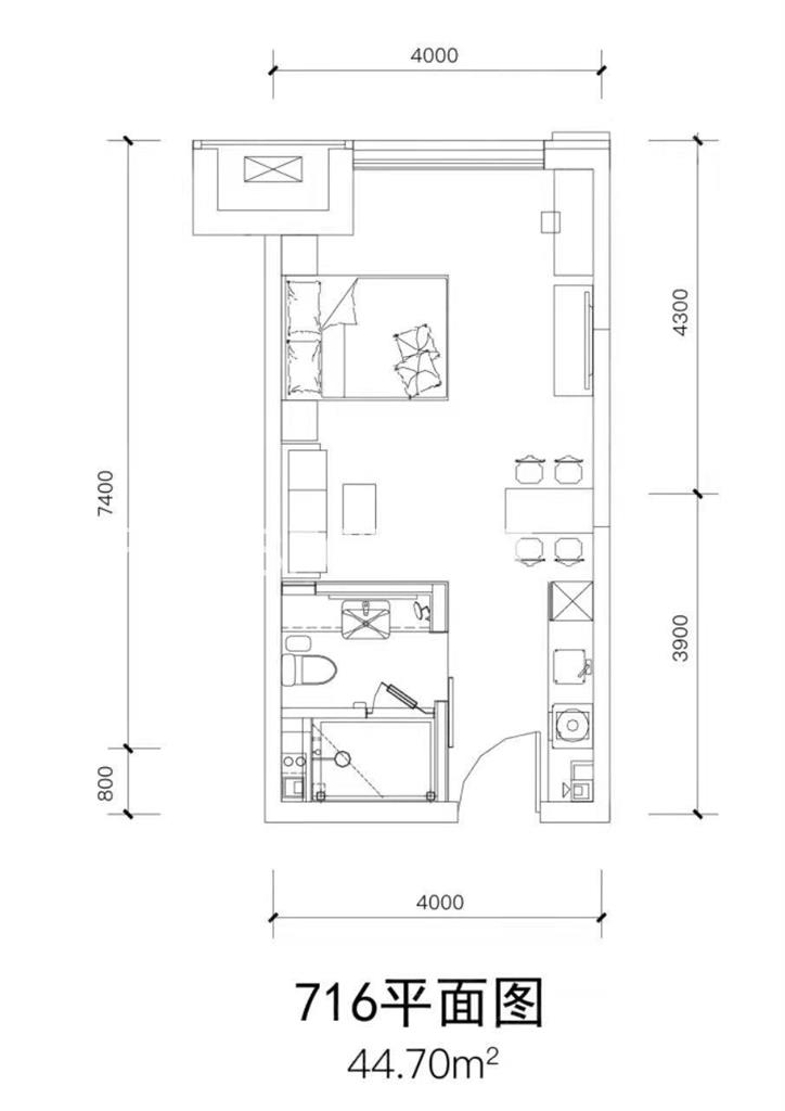 东胜华彩城--建面 44.70㎡;